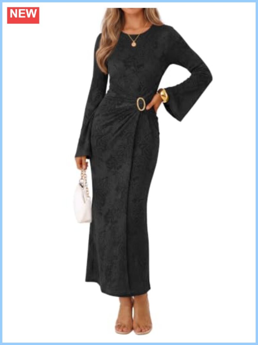 Women's Long Sleeve Jacquard Maxi Dress Formal Wedding Guest Cocktail